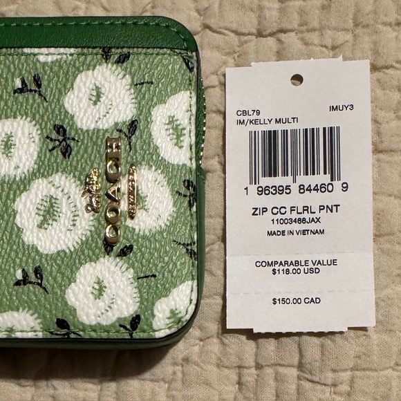 Coach Green Floral Zip Card Case - Picture 5 of 6